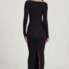 Mericia Soft Jersey Boat-Neck Tie-Gather Maxi Dress in Black