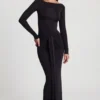 Mericia Soft Jersey Boat-Neck Tie-Gather Maxi Dress in Black