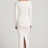 Mericia Soft Jersey Boat-Neck Tie-Gather Maxi Dress in White