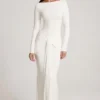 Mericia Soft Jersey Boat-Neck Tie-Gather Maxi Dress in White