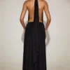 Merryth Soft-Jersey Halterneck Backless Maxi Dress in Black