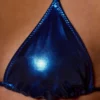 Metallic Swim Halter Neck Triangle Bikini Top in Blue