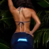 Metallic Swim Ruched Micro Mini Skirt in Blue