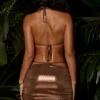 Metallic Swim Ruched Micro Mini Skirt in Brown