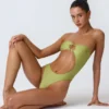 Miami Bead-Embellished Cut-Out Bandeau Swimsuit in Pear Green