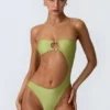 Miami Bead-Embellished Cut-Out Bandeau Swimsuit in Pear Green