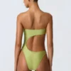 Miami Bead-Embellished Cut-Out Bandeau Swimsuit in Pear Green