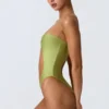 Miami Bead-Embellished Cut-Out Bandeau Swimsuit in Pear Green