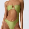 Miami Bead-Embellished Cut-Out Bandeau Swimsuit in Pear Green