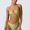 Miami Bead-Embellished Cut-Out Bandeau Swimsuit in Pear Green