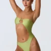 Miami Bead-Embellished Cut-Out Bandeau Swimsuit in Pear Green