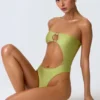 Miami Bead-Embellished Cut-Out Bandeau Swimsuit in Pear Green