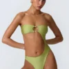 Miami Bead-Embellished Cut-Out Bandeau Swimsuit in Pear Green