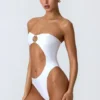 Miami Bead-Embellished Cut-Out Bandeau Swimsuit in White