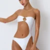 Miami Bead-Embellished Cut-Out Bandeau Swimsuit in White