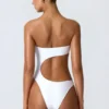 Miami Bead-Embellished Cut-Out Bandeau Swimsuit in White