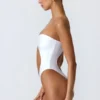 Miami Bead-Embellished Cut-Out Bandeau Swimsuit in White