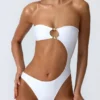 Miami Bead-Embellished Cut-Out Bandeau Swimsuit in White