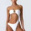 Miami Bead-Embellished Cut-Out Bandeau Swimsuit in White