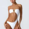 Miami Bead-Embellished Cut-Out Bandeau Swimsuit in White