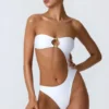 Miami Bead-Embellished Cut-Out Bandeau Swimsuit in White