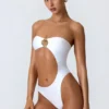Miami Bead-Embellished Cut-Out Bandeau Swimsuit in White