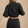 Mid-Rise Knit Mini Shorts in Charcoal Marl