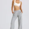 Mid-Rise Straight-Leg Joggers in Grey Marl