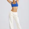 Mid-Rise Straight-Leg Joggers in White
