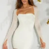 Milan Long Sleeve Embellished Corset Mini Dress in Ivory