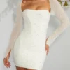 Milan Long Sleeve Embellished Corset Mini Dress in Ivory