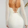 Milan Long Sleeve Embellished Corset Mini Dress in Ivory
