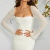 Milan Long Sleeve Embellished Corset Mini Dress in Ivory