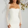 Milan Long Sleeve Embellished Corset Mini Dress in Ivory