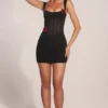 Miller Corseted Draped Skirt Mini Dress in Black