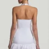 Millie Bow-Detail Halterneck Bubble Hem Mini Dress in White
