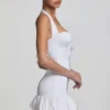 Millie Bow-Detail Halterneck Bubble Hem Mini Dress in White