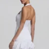 Millie Bow-Detail Halterneck Bubble Hem Mini Dress in White