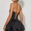 Minerva Lace-Up Bubble Hem Corset Micro Mini Dress in Black