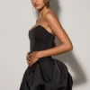 Minerva Lace-Up Bubble Hem Corset Micro Mini Dress in Black