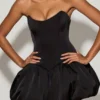 Minerva Lace-Up Bubble Hem Corset Micro Mini Dress in Black
