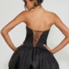 Minerva Lace-Up Bubble Hem Corset Micro Mini Dress in Black
