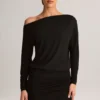 Mira Modal Off-Shoulder Wrap Mini Dress in Black