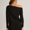 Mira Modal Off-Shoulder Wrap Mini Dress in Black
