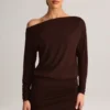 Mira Modal Off-Shoulder Wrap Mini Dress in Chocolate Brown