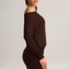 Mira Modal Off-Shoulder Wrap Mini Dress in Chocolate Brown