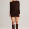 Mira Modal Off-Shoulder Wrap Mini Dress in Chocolate Brown