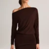 Mira Modal Off-Shoulder Wrap Mini Dress in Chocolate Brown