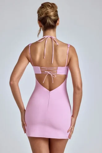 Mirabel Cowl-Neck A-Line Mini Dress in Baby Pink