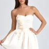 Mirabelle Bandeau Floral-Appliqué Corset Mini Dress in Ivory